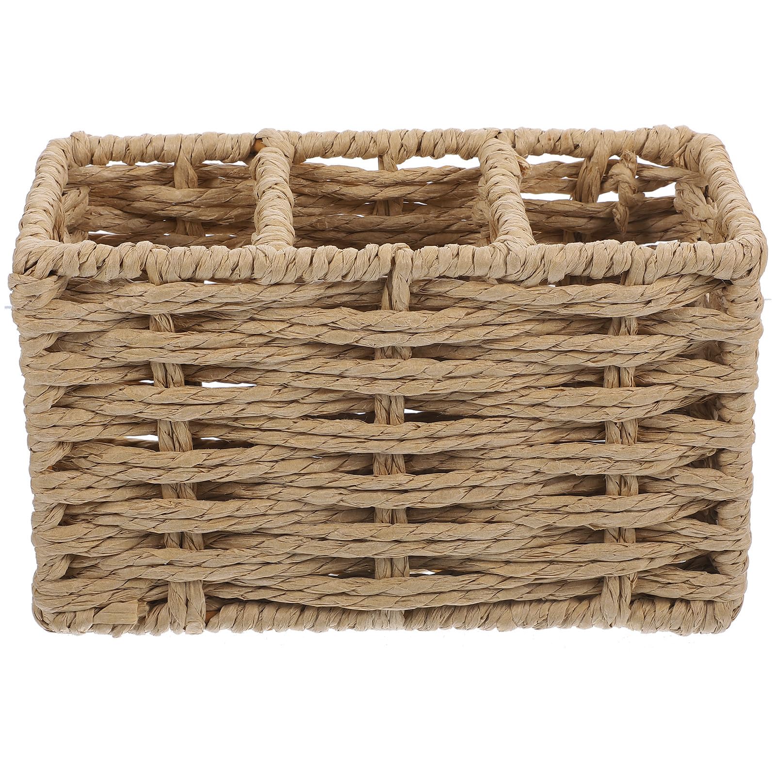 Tofficu Panier de Rangement en Ficelle de Papier Tressée Beige, Organiseur de Couverts Compact Multifonction Cuisine et Fête, Porte-Ustensiles de Table Pratique et Décoratif