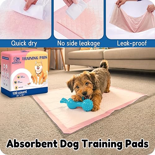 Miniatura 3 de MoMoCo Almohadillas para cachorros, 23 x 23 pulgadas, 100 unidades de almohadillas de entrenamiento desechables súper absorbentes, a prueba de