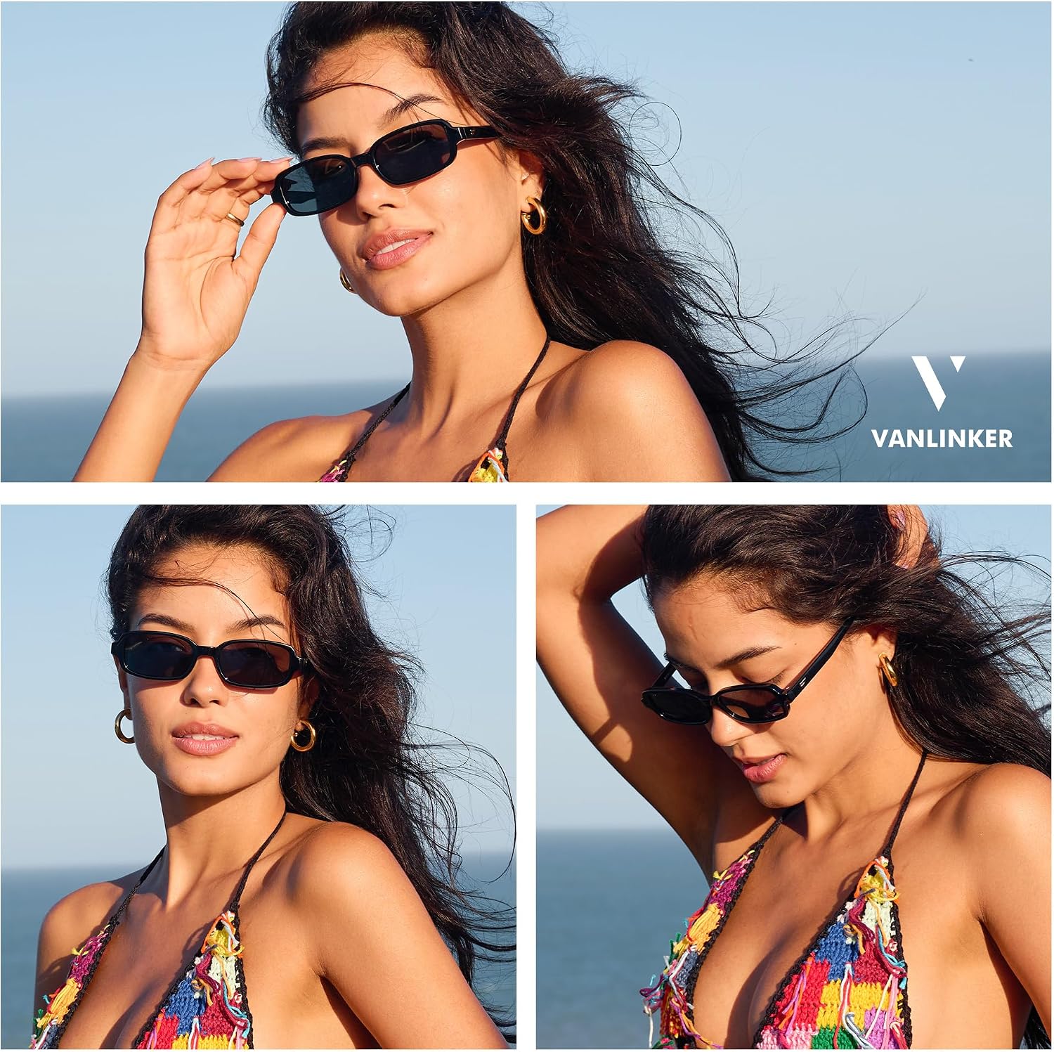 VANLINKER Retro Rectangle Polarized Sunglasses for Women Men Small 90s Style Vintage Trendy Narrow Rectangular Frame VL9813
