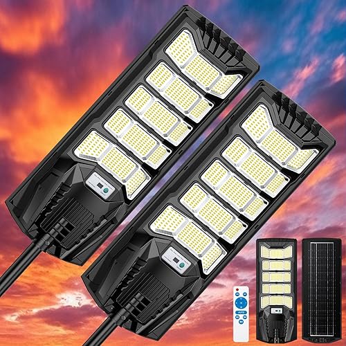 Miniatura 8 de Luces solares de calle de 8000 W para exteriores, impermeables, grandes con energía solar, iluminación comercial de estacionamiento del atardecer al