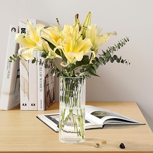 Miniatura 4 de Jarrón de flores, jarrones de vidrio de 8 pulgadas de alto, florero acanalado transparente para ramos de flores, centros de mesa, decoración del