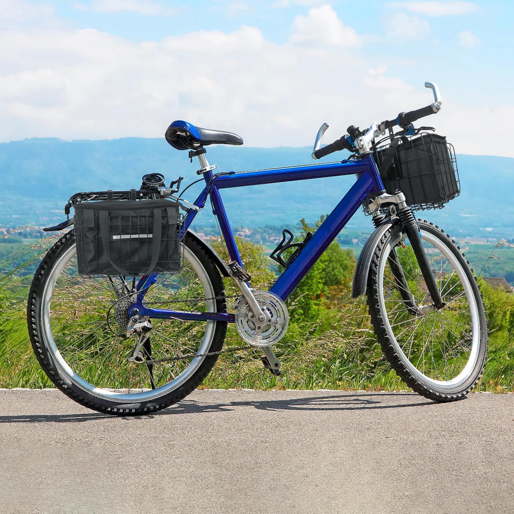 Spesh Foldable Bicycle Basket Steel Wire Bike Basket with Black Liner Bag Quick Release Design Bicycle Cargo for Carrying Grocery