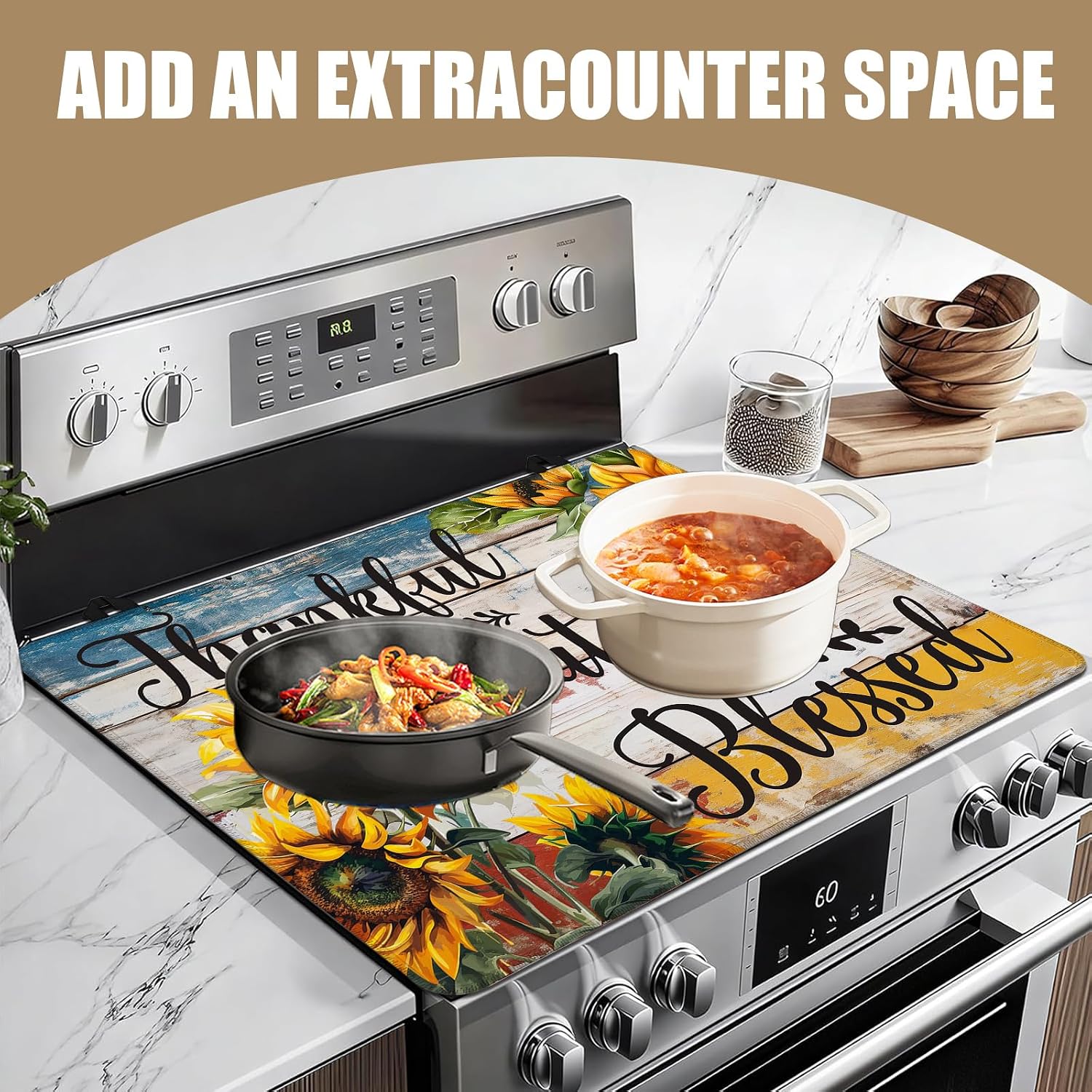 Grateful Stove Top Covers for Electric Stove, Sunflower Electric Gas Stove Pad Heat Resistant Range Cooktop Protector for Home Decor Kitchen 28"x20"