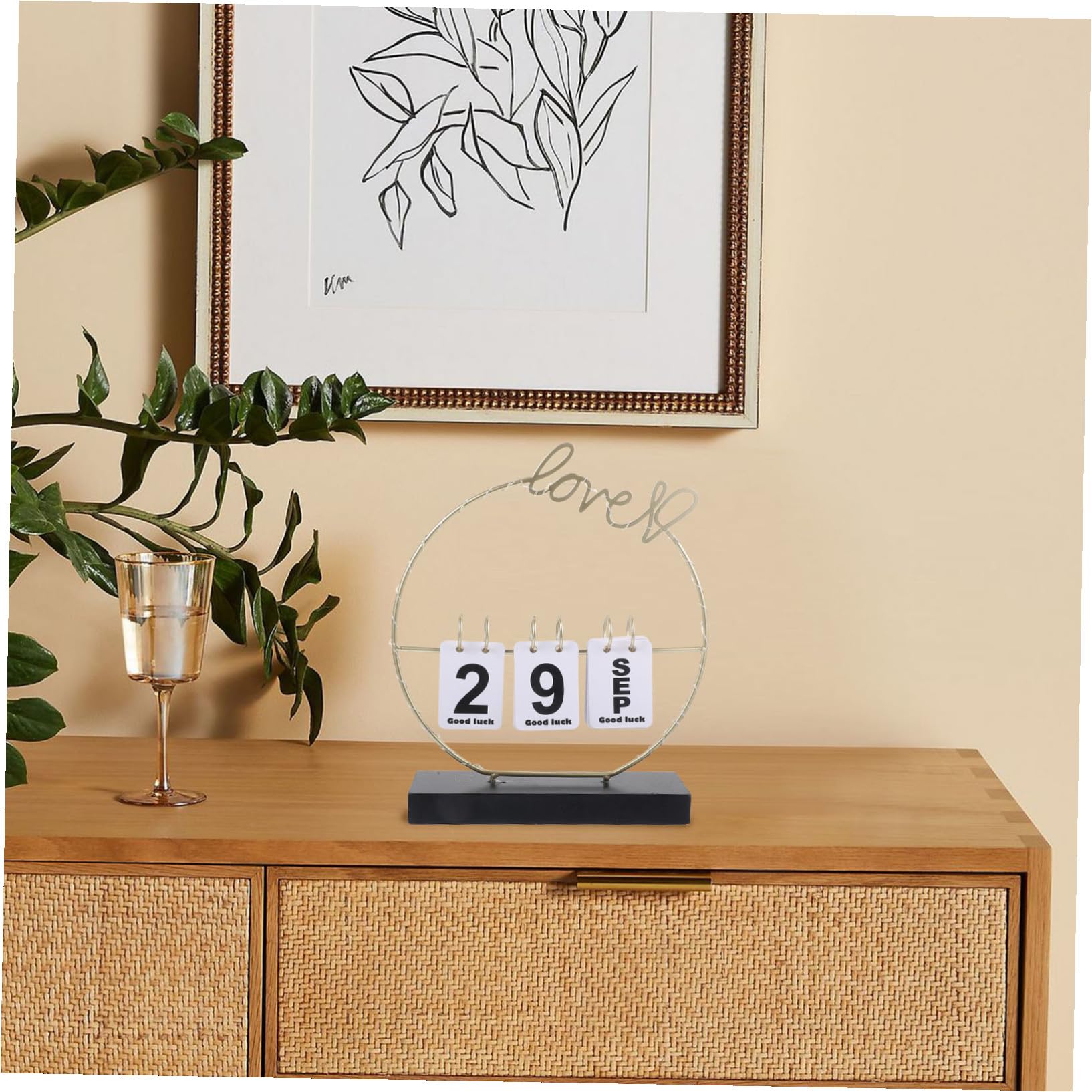 Calendario da Tavolo in Legno con Pagine Flip Decorazione da Scrivania con Display Mese e Data Calendario da Ufficio e Casa con Design Anello e Pratico