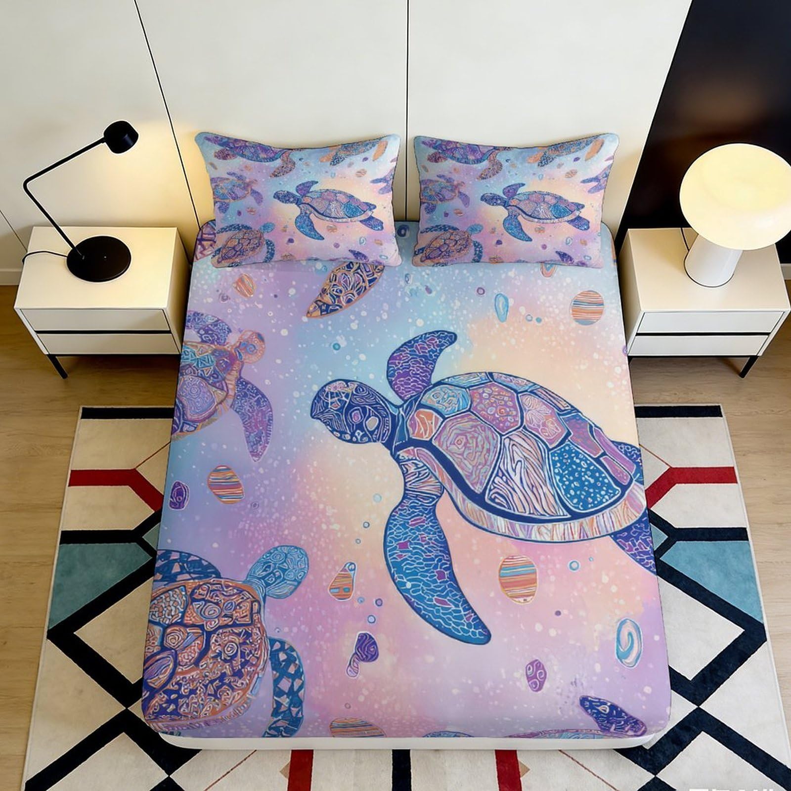Pnayamiorkfel Style-5 3D Printed Ocean Turtle Fitted Sheet Microfiber Soft Pastel Mattress Cover For Bedroom Guest Room Decor 90X200x25cm
