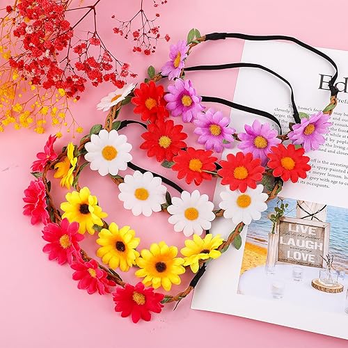Miniatura 4 de Sibba 5 diademas de flores de margarita, guirnalda floral, corona, corona para el cabello, diadema bohemia para niñas, mujeres, diadema de hada,