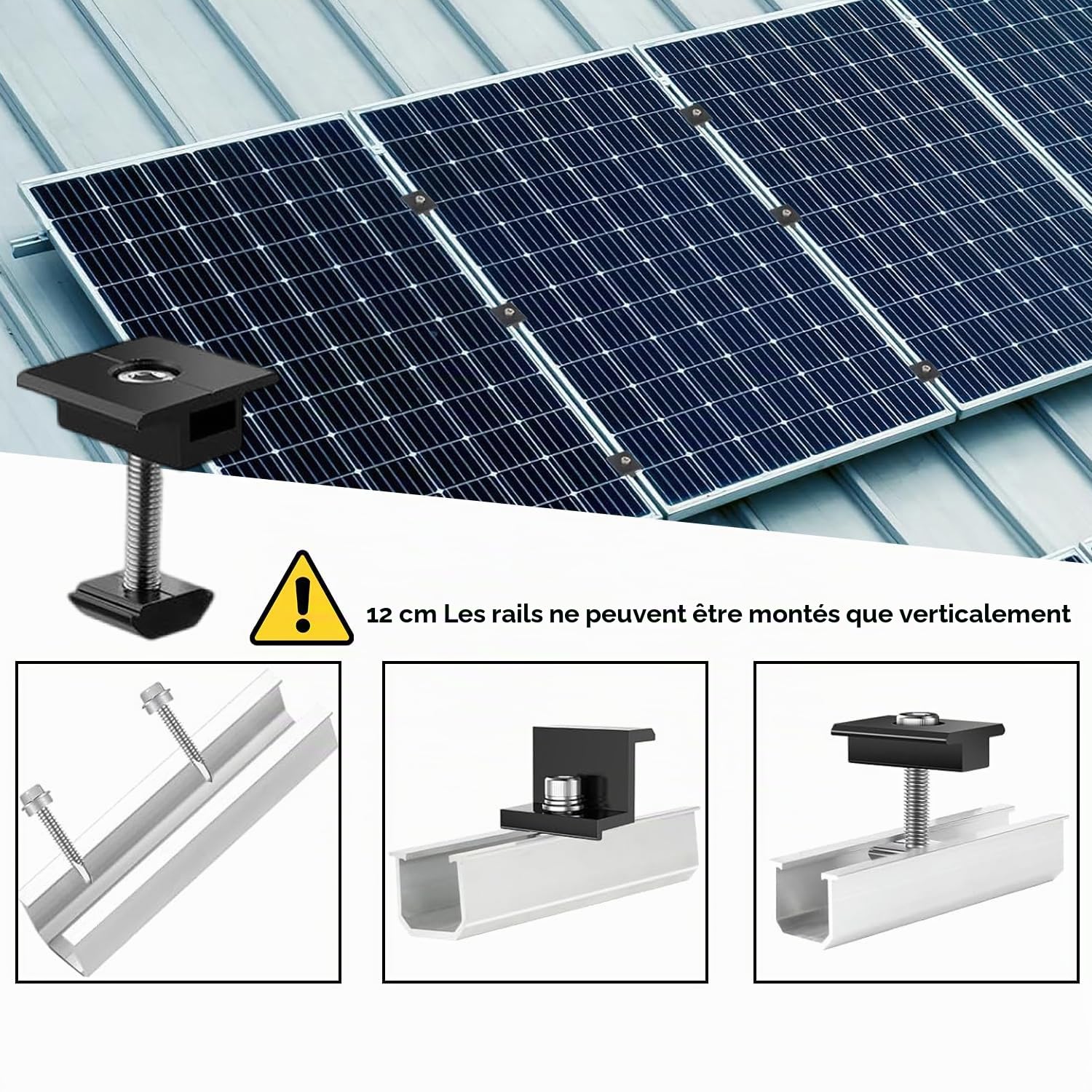 Kit de support de panneau solaire, rail de fixation PV, support de toit plat photovoltaïque pour modules de 30 à 35 mm d'épaisseur, support PV pour toit plat, tôle trapézoïdale, toit en tuiles (10
