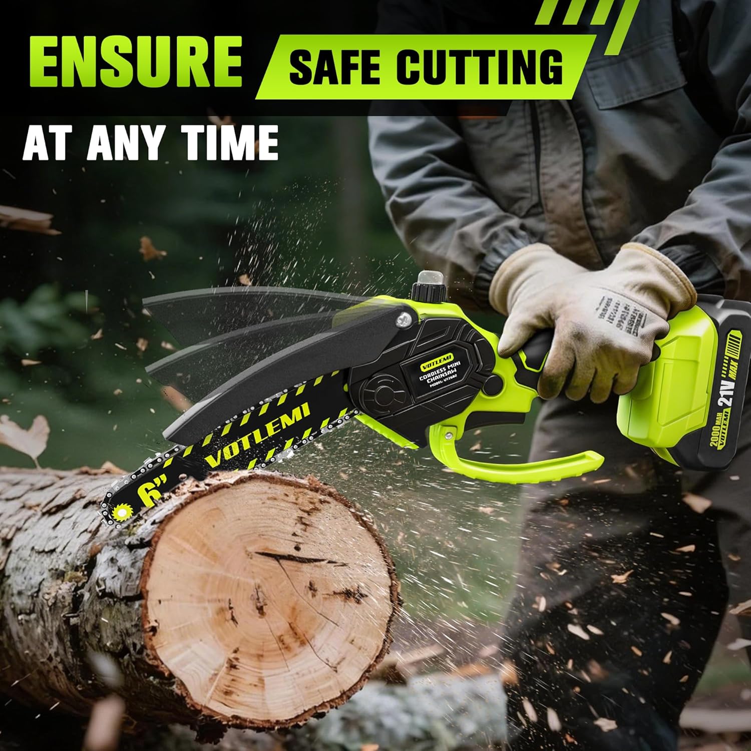 Mini Chainsaw Cordless, 6 Inch Electric Chainsaw with 2000MAH Battery, 1000W Handheld Battery Powered Chain Saw with Auto Oiler, Gifts for Wood Cutting/Tree Trimming