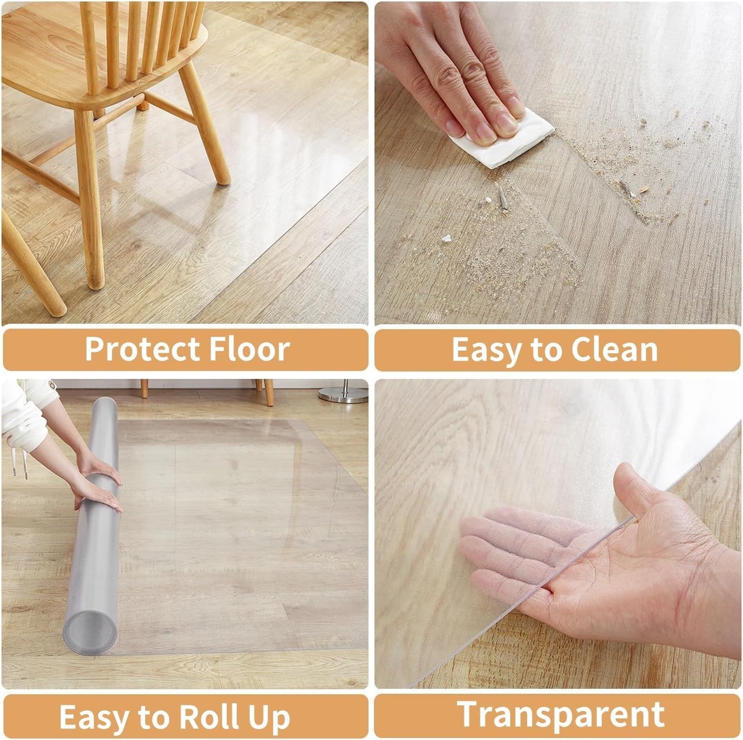 Hardwood Floor Mat Protector, Thickened Clear Vinyl Floor Runner Protect Pads/Non Slip Transparent Doormat Protector Chair Mat(1.5mm,60x120cm)