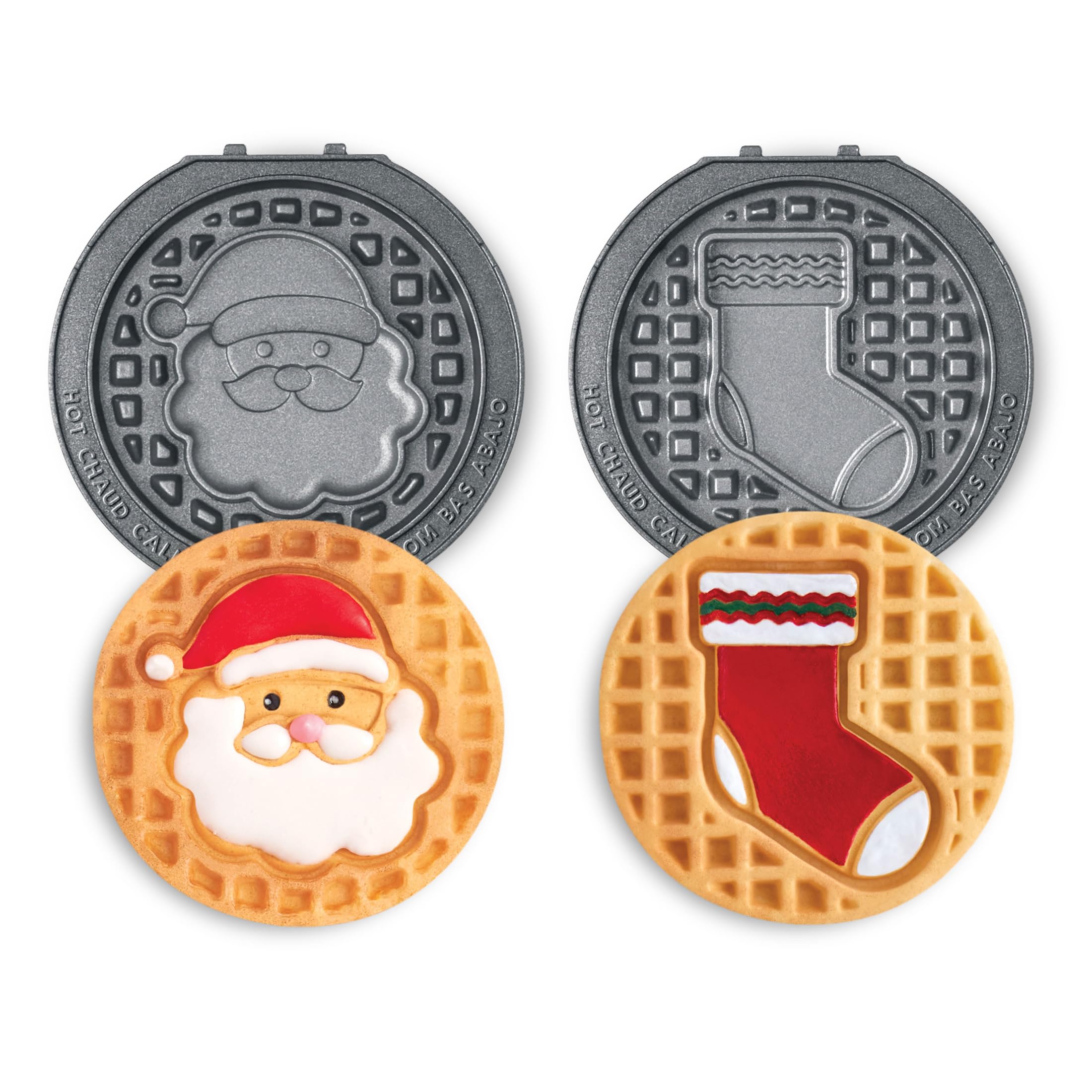 Dash MultiMaker® Mini System Removable Plate Set - Ceramic, Nonstick Replacement Plates for Christmas Waffle Breakfast - Waffle Maker Not Included - 4-Inch - Two-Pack - Santa &amp; Stocking