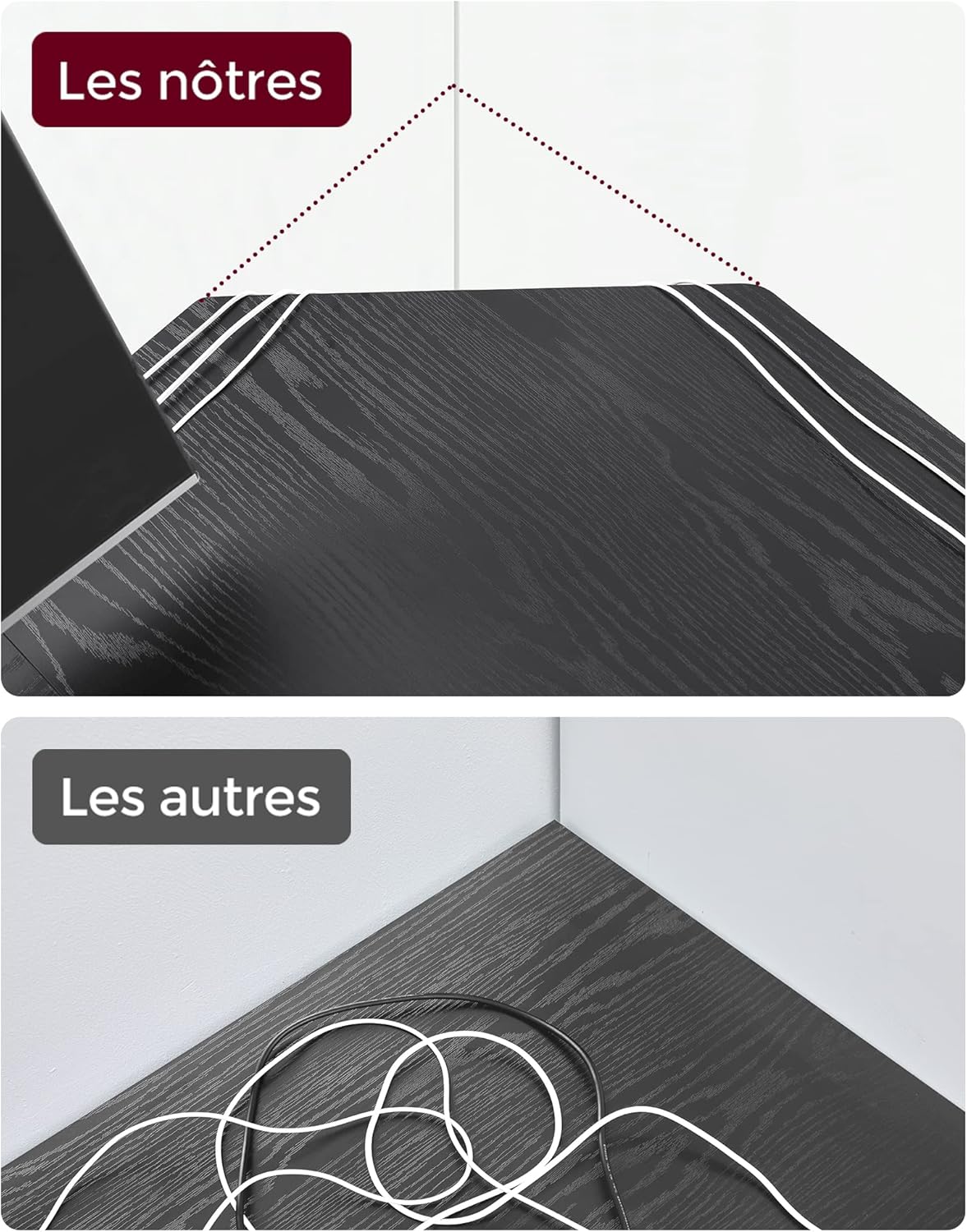 Detailed dimensions diagram of the L-shaped desk