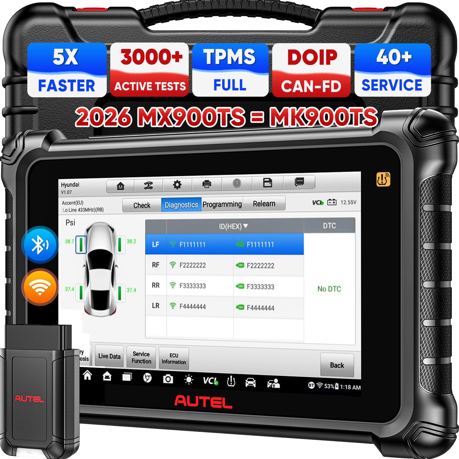 Autel Scanner MaxiCheck MX900TS, 2026 8in MX900-TS Bidirectional Diagnostic Tool, US Ver of MK900TS MK808S-TS Up MK900 MX900, PRO TPMS Programming/Relearn, CAN FD & DOIP, 40+ Service, OS 11, FCA SGW