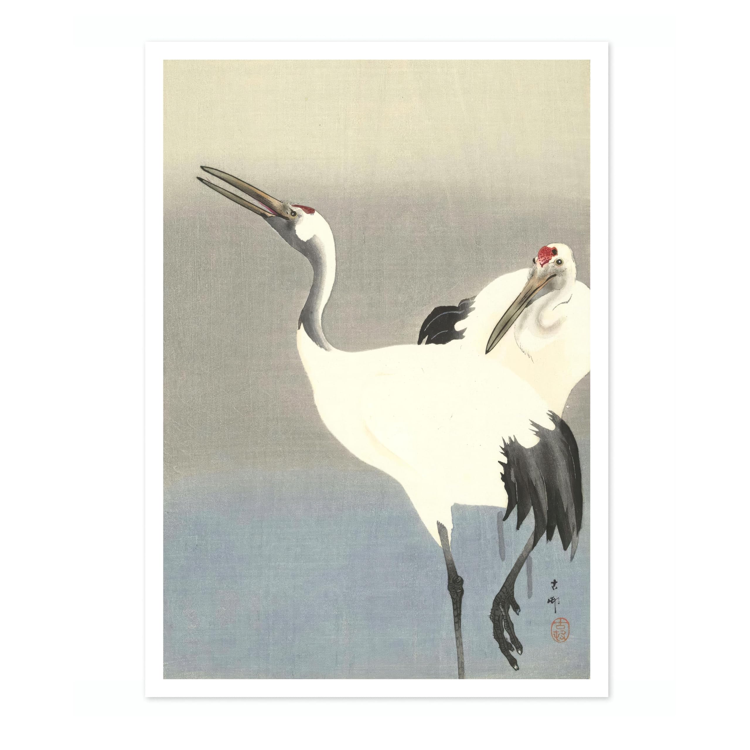Two Cranes Ohara Koson Poster, Japanese Woodblock Ukiyo-E Print, Vintage Bird Art Picture Animal Painting Wall Art Exhibition, Japan Birds Home Decor, A4 (Print Only) - 29.7x21cm โ image 1