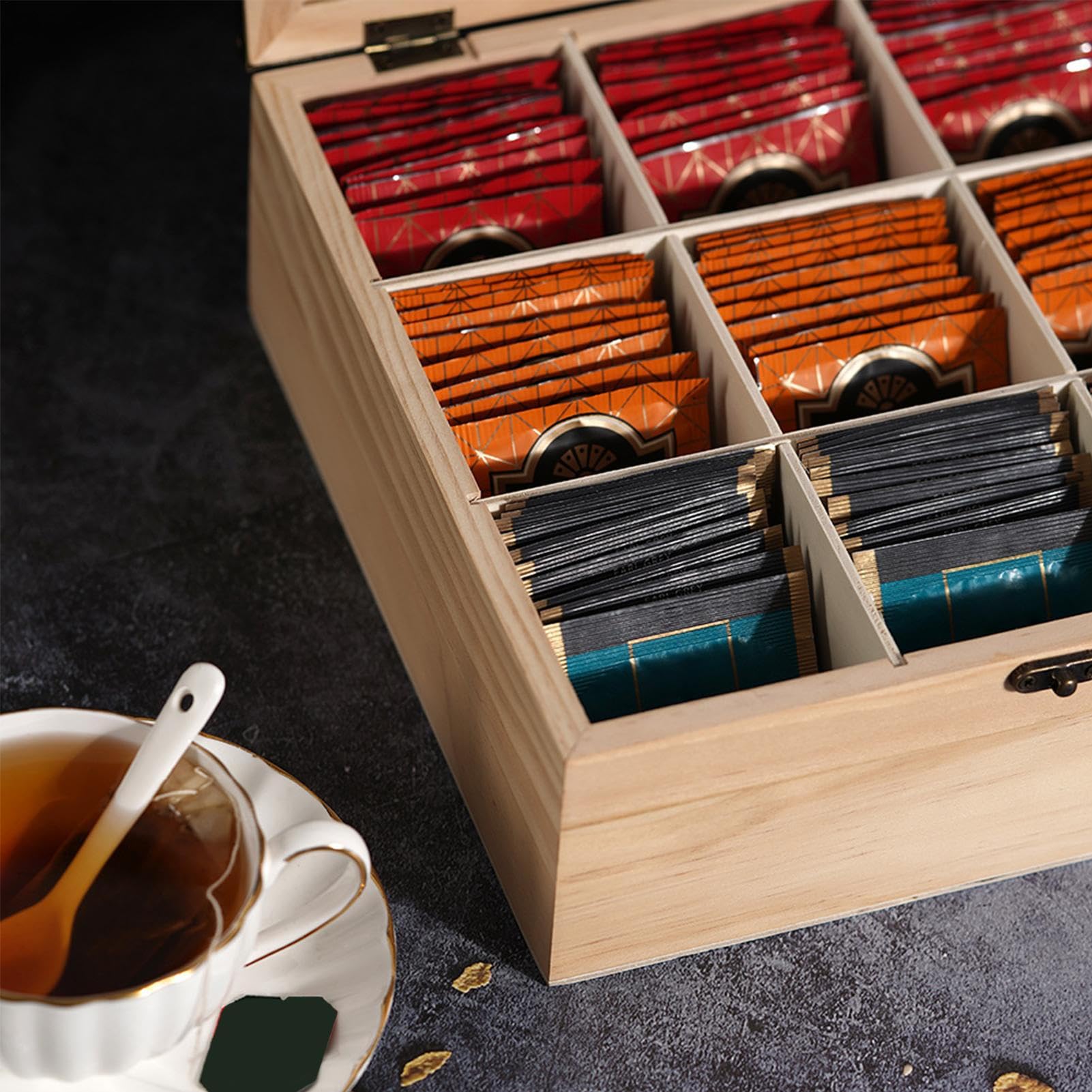 Teedose Organizer Teekisten Aufbewahrungsbox Mit Fächern | Dekorative Teebeutelhalter Für Zuhause Küche Büro – Praktisches Geschenk Für Paare Kollegen