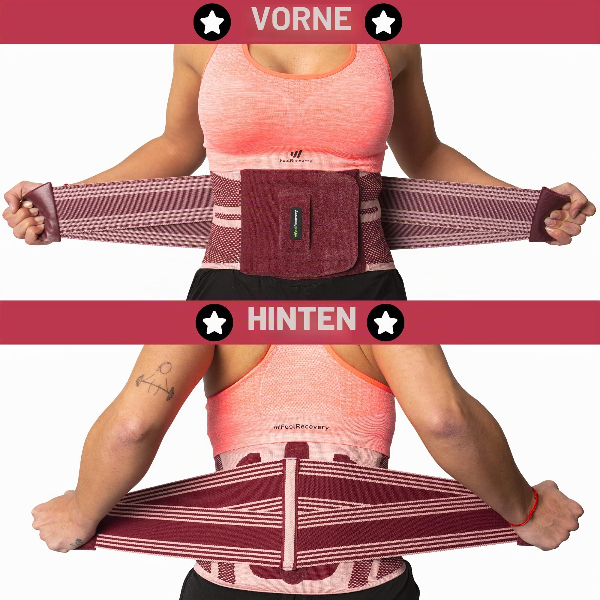 Feel Recovery Rückenbandage für Herren & Damen - Rückenstützgürtel für Arbeit & Sport - Unterstützung des unteren Rückens bei Ischias, Bandscheibenvorfall, Skoliose & Rückenschmerzen