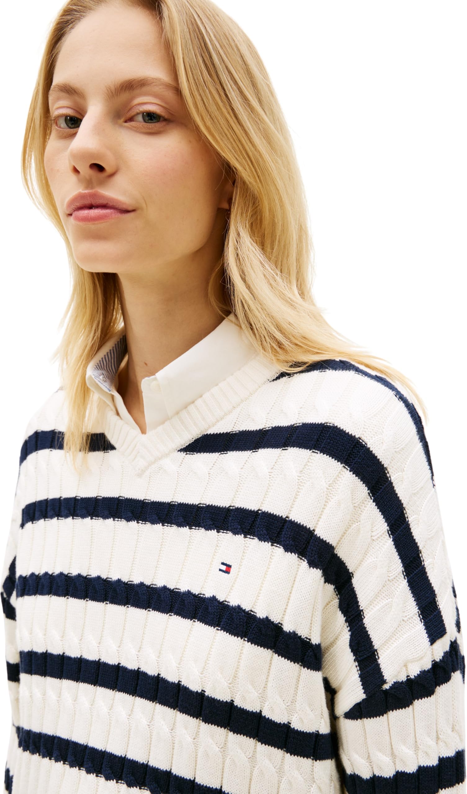 Tommy Hilfiger Co Cable Mid GG RLX Ls V-NK SWT Ww0ww48433 Pull-Over Femme (Lot de 1)