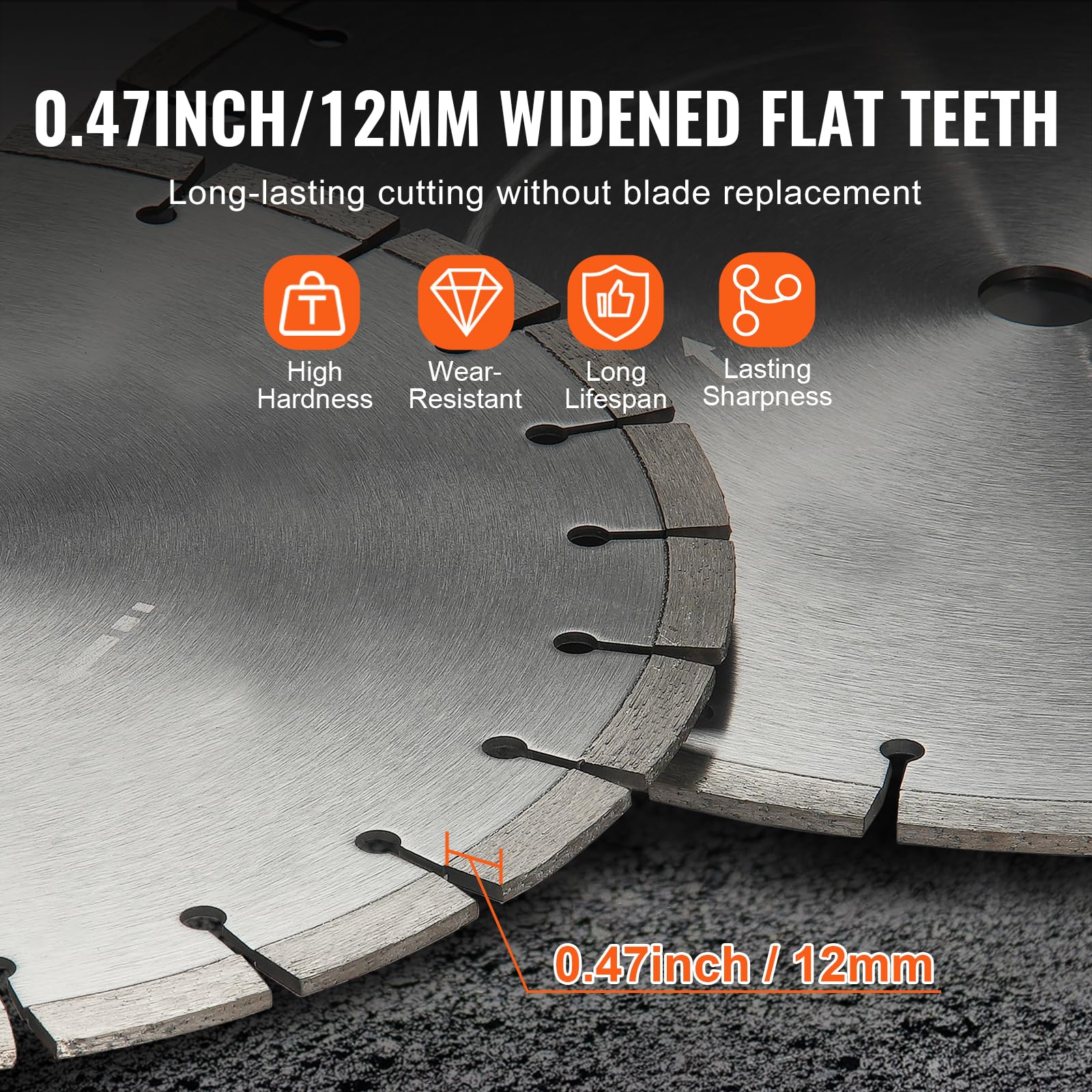 VEVOR Lama per troncatrice diamantata, Lama per calcestruzzo 350 mm a umido o a secco, Lama a segmenti diamantati 12 mm con denti piatti, Diametro foro centrale universale 1"/25,4 mm