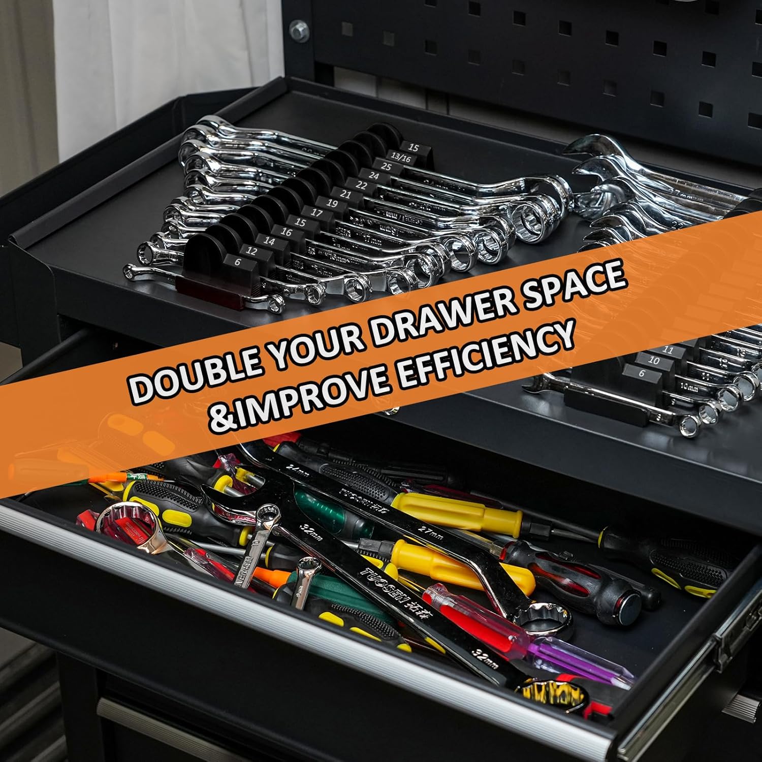 52 pcs Modular Wrench Organizers for Tool Drawers - Wrench Rack with Metric&SAE Labels, Perfect Tool Storage Holder. Gift for Father or Boyfriend.(Red) - Image 6