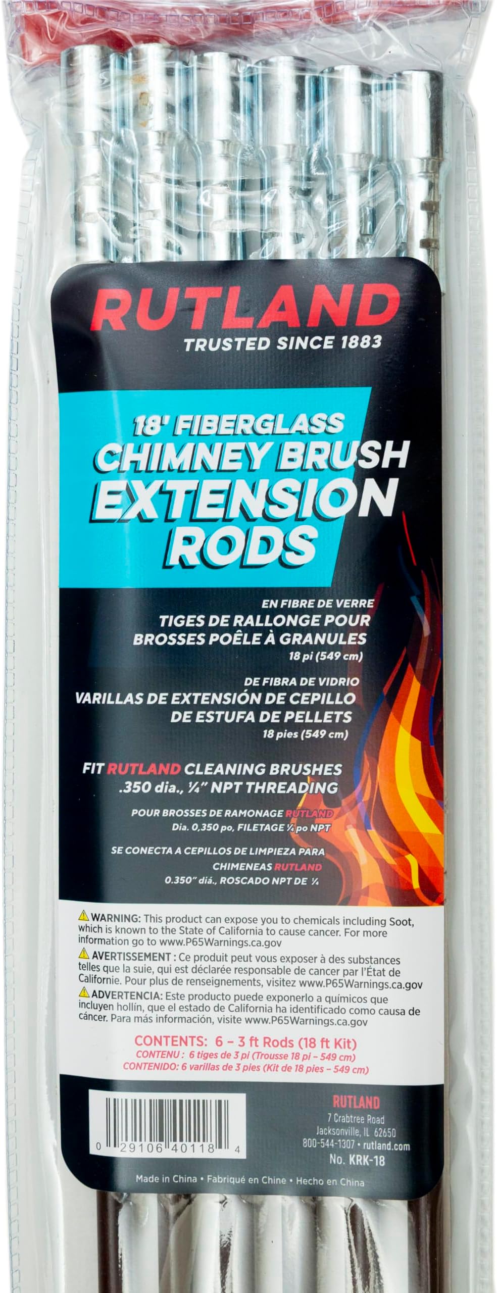 Rutland KRK-18 Fiberglass Chimney Brush Rod Kit