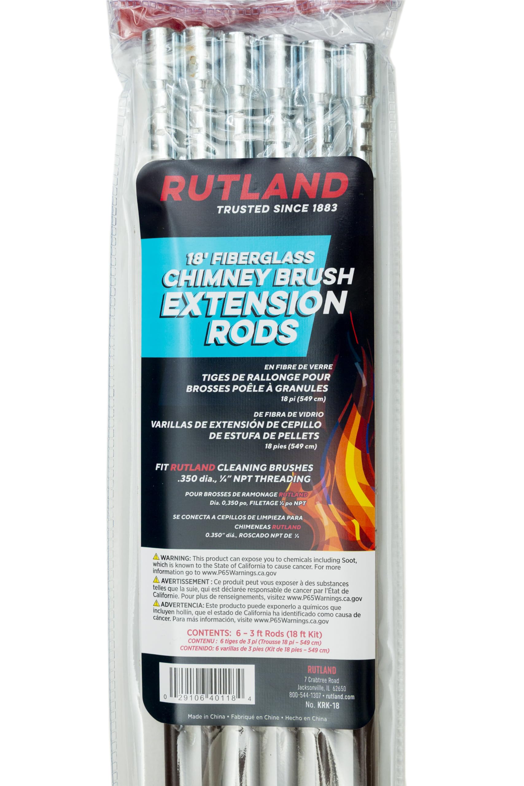 Rutland KRK-18 Fiberglass Chimney Brush Rod Kit