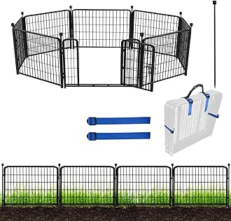ADAVIN Garden Fence with Gate 24in(H)×20 Ft(L) 8 Panels, Black Heavy Duty Iron Metal Animal Barrier Fence, Indoor&Outdoor Dog Playpen, Camping Fence, No Dig Garden Border Fencing for Yard