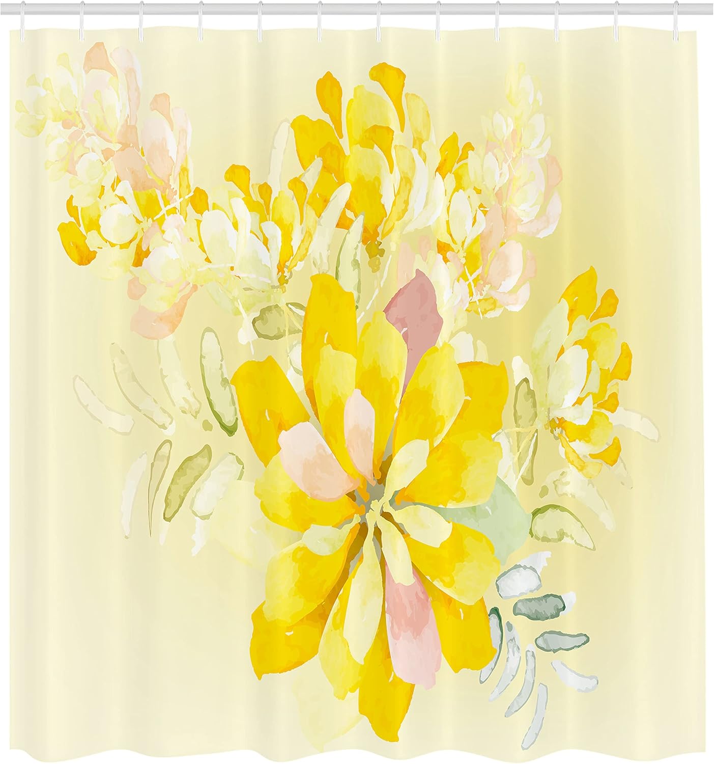Ambesonne Country Shower Curtain, Romantic White Flowers Leaves Orchids Abstract Backdrop Image Print, Cloth Fabric Bathroom Decor Set with Hooks, 69" W x 70" L, Multicolor Yellow Green