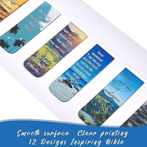 Miniatura 3 de Zonon Marcapáginas magnético de la Biblia, 12 unidades, con texto inspirador, escritura cristiana, versículo religioso, marcador magnético, clip de