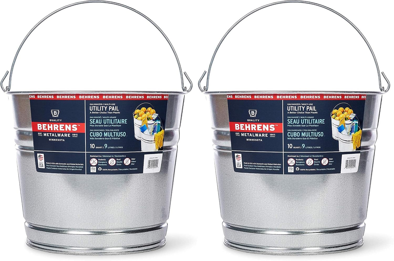 Behrens 1210GS 10-Quart Galvanized Steel Pail - 2 Pack