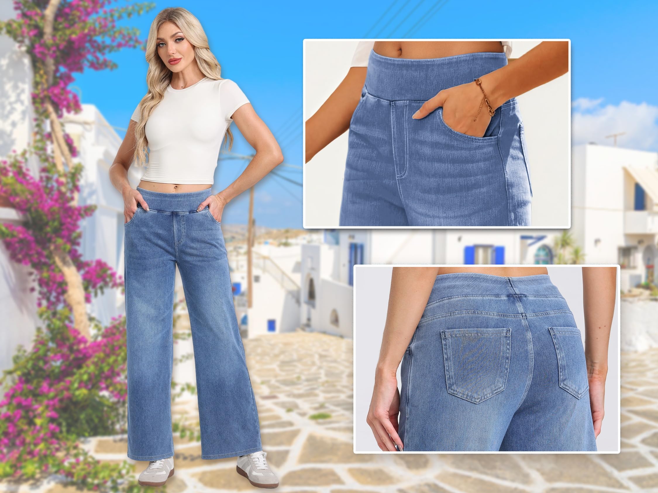 Oyamiki Jeans Damen Baggy High Waist Denim Weites Bein Hose Straight Leg Jeanshose mit 4 Taschen Bequeme Stretch Damenjeans