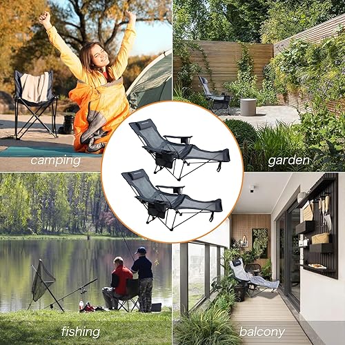 Miniatura 8 de Reclining Camping Chair with Removable Footrest Lounge Chair with Headrest, Cotton Cushion, Portable Adjustable Folding Chairs