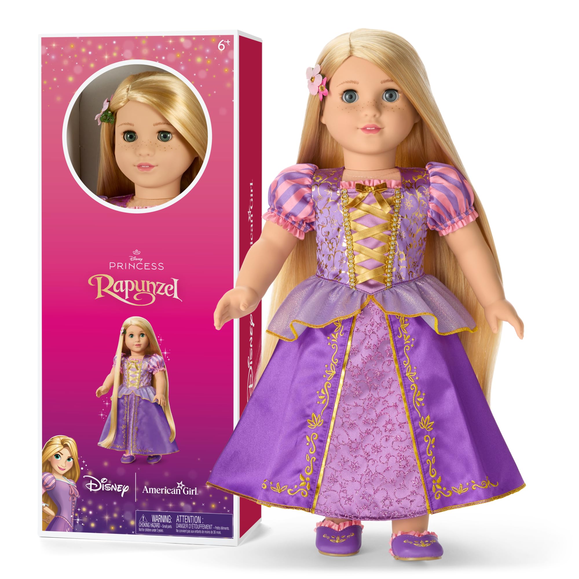 American Girl, Disney, Rapunzel, 18-inch Doll, Long Golden-Blonde Hair, Blue-Green Eyes, Includes Hair Clip, Ages 6+