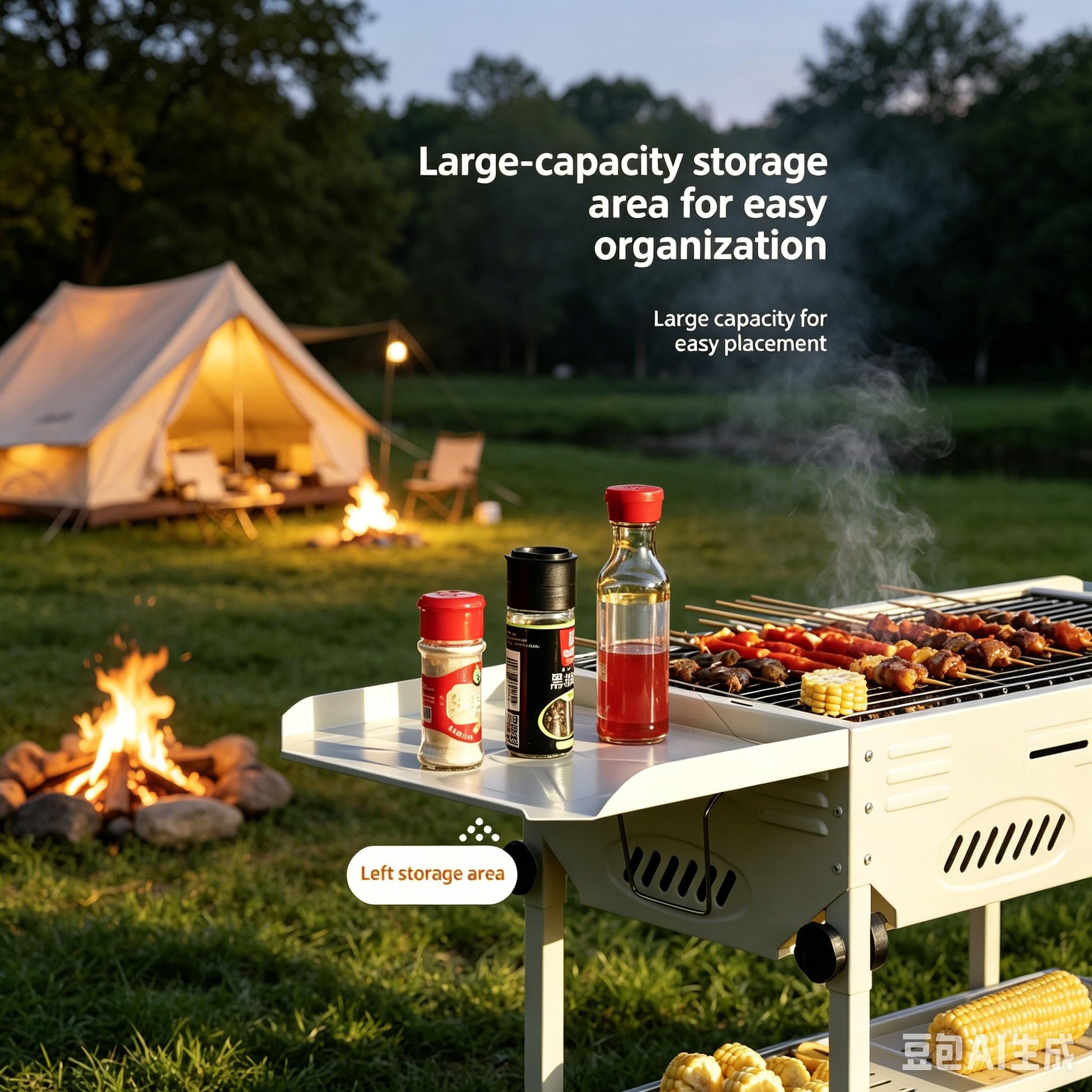 Grill BBQ 2 w 1, składany przenośny grill węglowy z wiatroodporną konstrukcją i tacami do przechowywania na kemping na świeżym powietrzu i do ogrodu