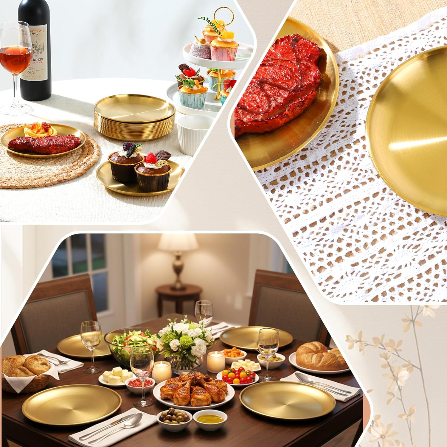 20 Pcs 6.69 Inch Stainless Steel Gold Plates Bulk, Reusable Round Dinner Plates Dishwasher Safe Metal Serving Tray for Desserts, Salad, BBQ, Outdoor Camping, Food Serving