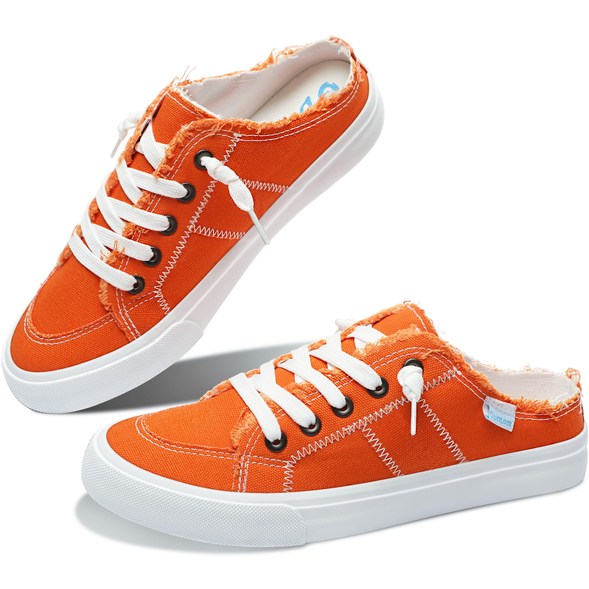 Obtaom Women Canvas Mules Memory Foam Clipper Fashion Sneakers Comfortable Slip-On Mule Backless Holiday Shoes