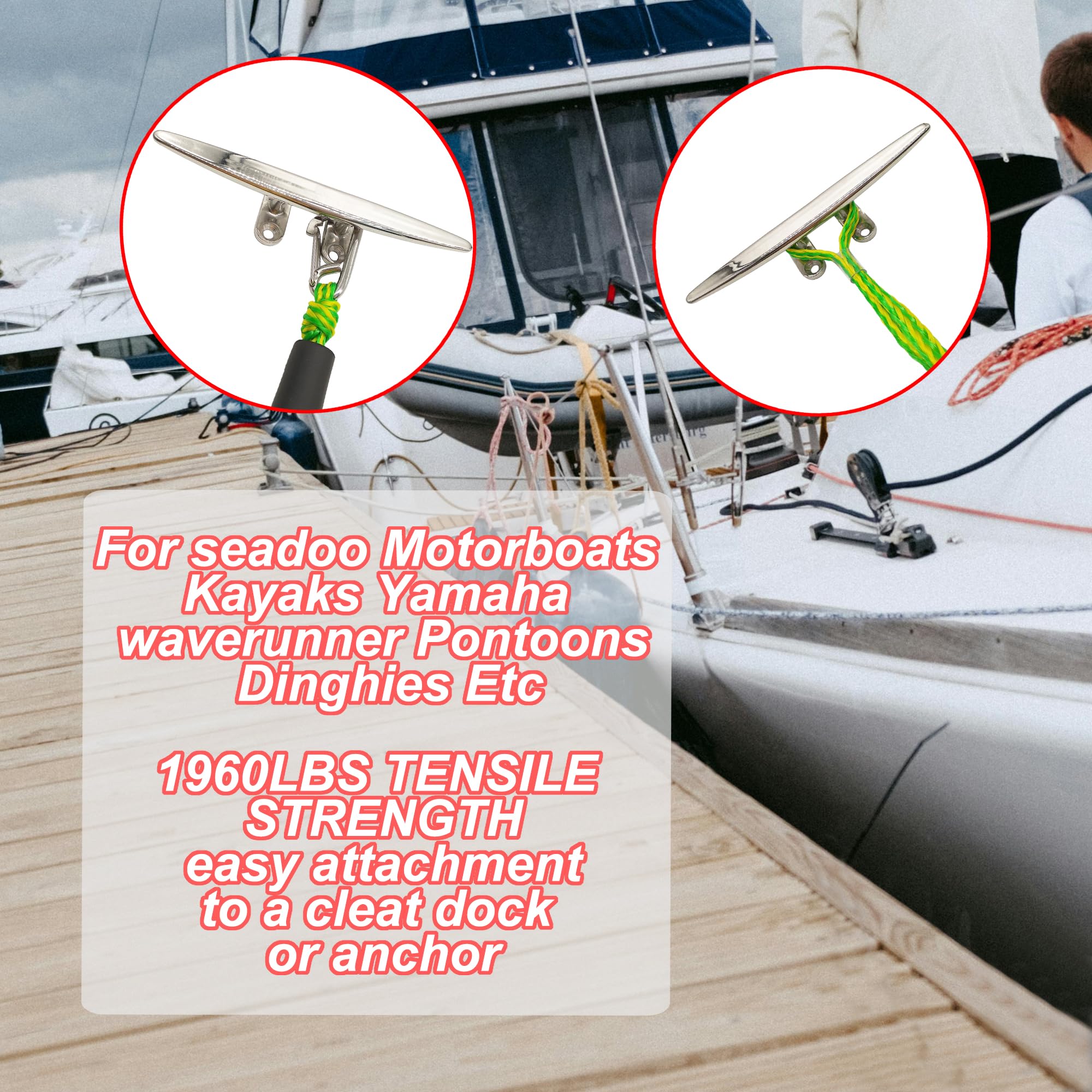 Ormeggio con corda elastica da 91 cm, confezione da 2 – Accessori essenziali per diverse imbarcazioni con ammortizzatore integrato, kayak, moto d'acqua, SeaDoo, Jet Ski, pontone, canoa, barca a motore