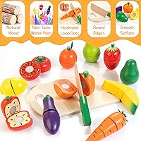 Vista 2 de Comida de juguete de madera para niños pequeños, juego de corte de frutas y verduras para niños, accesorios de cocina de juguete para niños y niñas