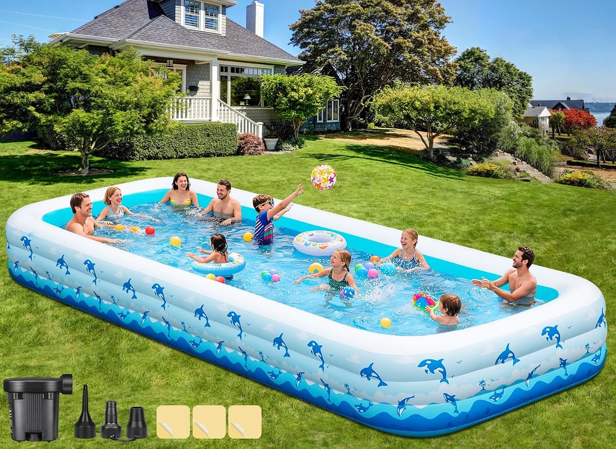 Piscina inflable extra grande – Piscina inflable de gran tamaño de 165" x 76" x 22" para adultos, gran piscina familiar en el patio trasero con bomba, piscina para niños espesada para fiestas acuáticas de verano, fácil de configurar