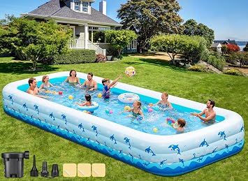 Extra Large Inflatable Swimming Pool 165" x 76" x 22" Oversized Blow Up Pool for Adults, Big Family Backyard Pool with Pump, Thickened Kiddie Pool for Summer Water Party, Easy Set Up