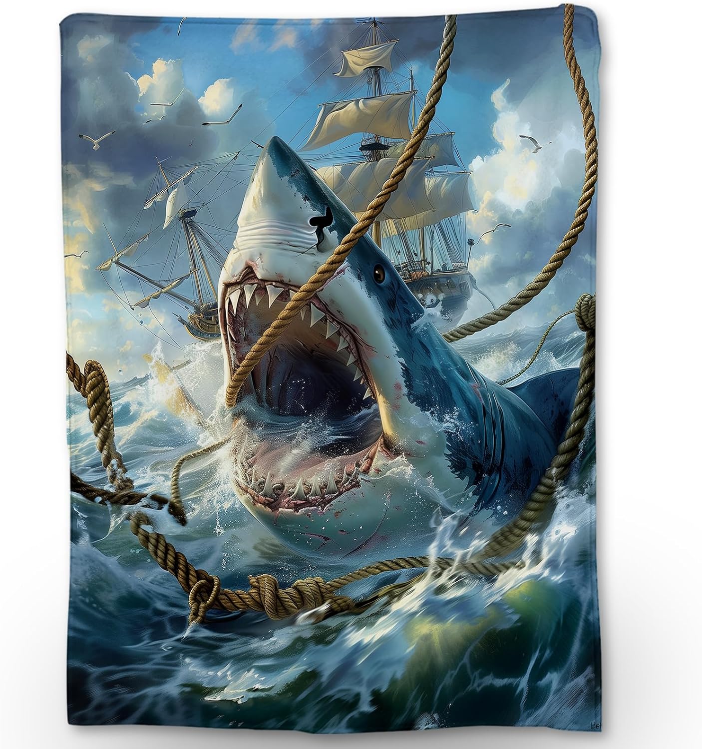 Shark Encounter Throw Blanket, Soft Cozy Lightweight Flannel Blankets Ideal for Couch, Bed, Travel, Outdoor & Home Decor, Warm Fluffy Fuzzy Blanket for Adults Kids 80×60 in