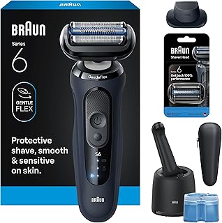Braun Electric Razor for Men Series 6 with Precision Trimmer, Extra Shaver Head, 4-in-1 Clean & Charge Center, Travel Case, S6 6177ps