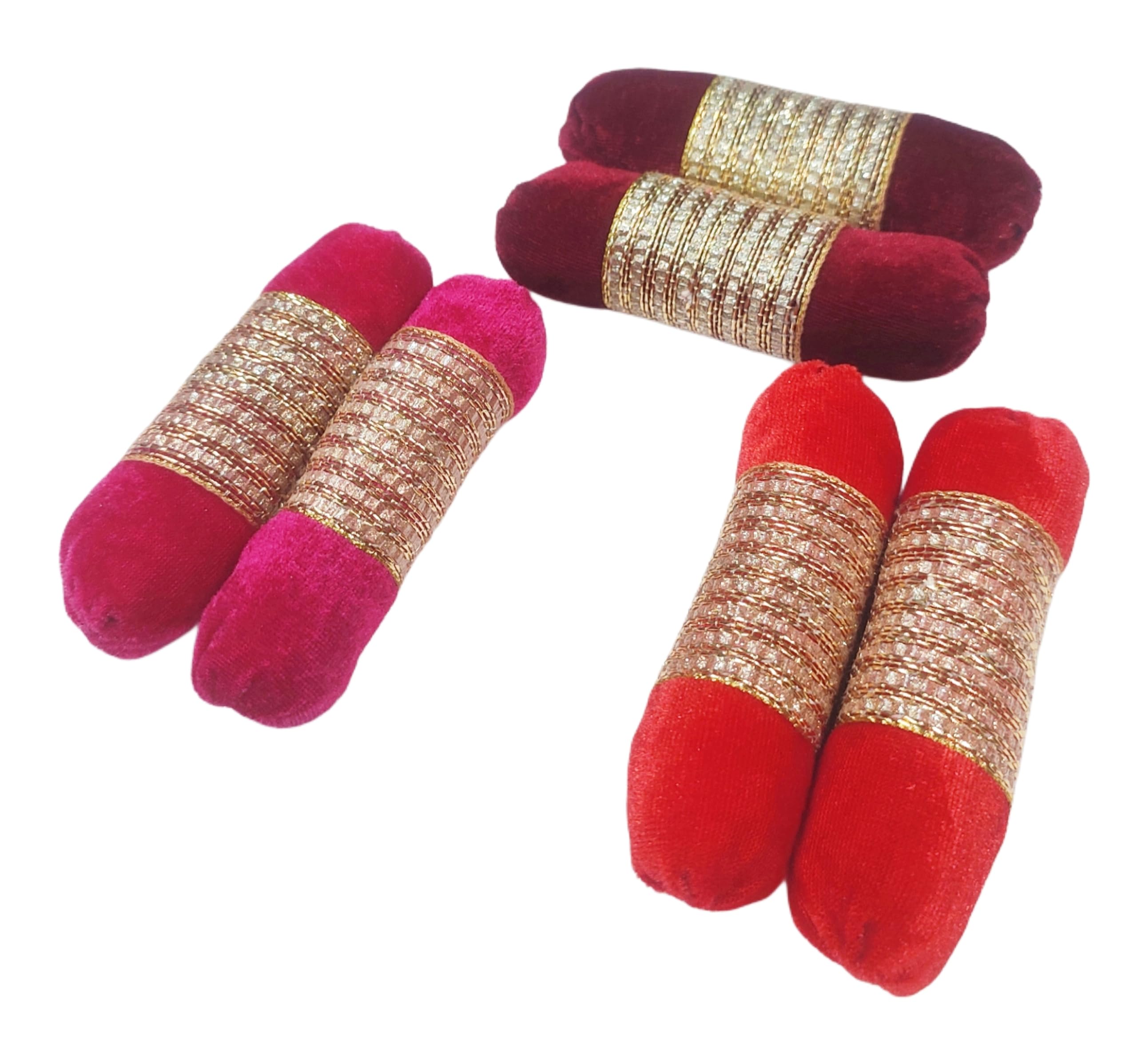Navti Creations Laddu Gopal Side Round Pillows/Sofa Cushions/Goddess Takiya for Puja mandir Krishna in Velvet (Size 0-6)(Pack of 6) Red, Maroon, Pink-image-3