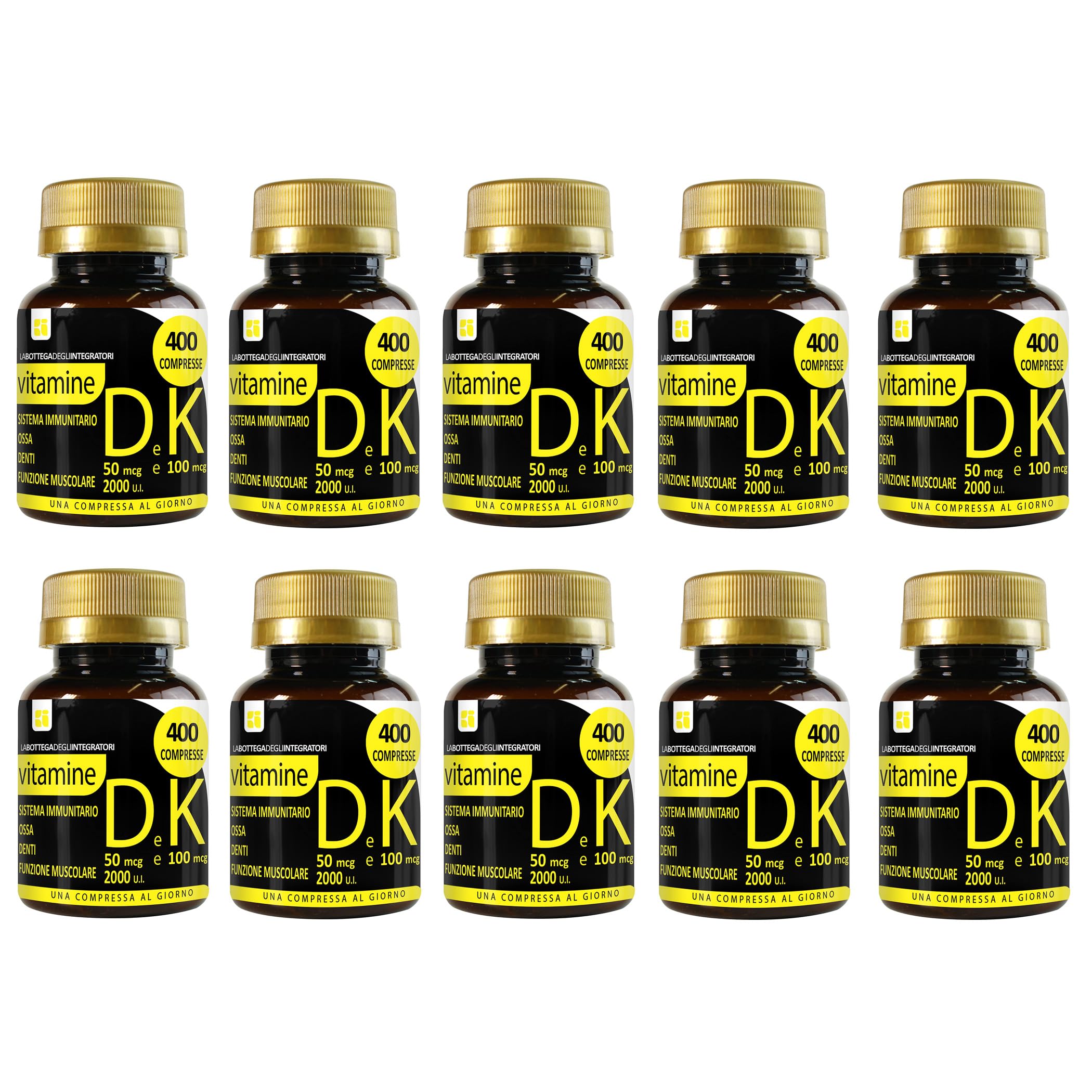 Vitamine DK 4000 Compresse 1 al giorno | D3 2000 U.I. da Lichene K2 100 µg da Natto| Non di origine animale | Sistema Immunitario Ossa e Denti LA BOTTEGA DEGLI INTEGRATORI