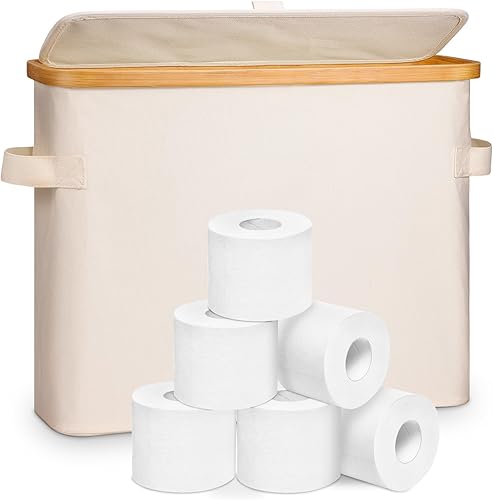 Miniatura 1 de Almacenamiento de papel higiénico, cesta de papel higiénico, soporte de almacenamiento de papel higiénico, 12 rollos con tapa, organizador de papel