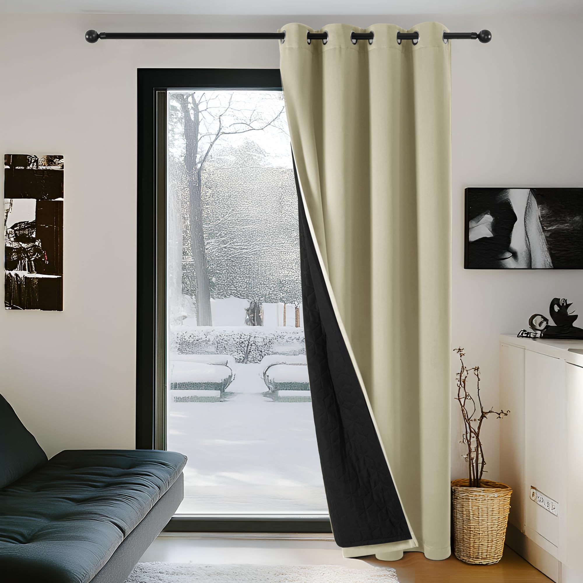 Deconovo Insulated and Cold Resistant Indoor Curtains, Double Layer Blackout Curtains with Holes, 132 x 242 cm (LxH), Dark Beige, 1 Piece — image 1