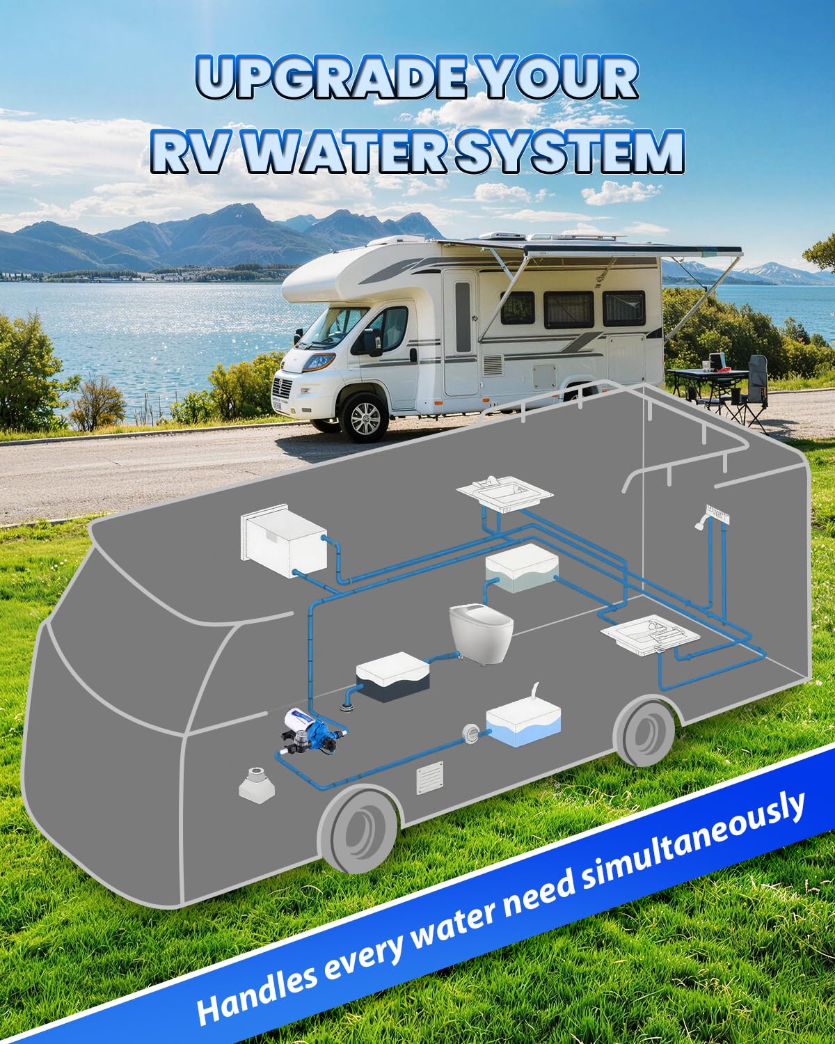 YUCHENGTECH Bomba de Agua a Presión Autocebante Bomba de Diafragma 12V 96W | 3.0 GPM 45 PSI Bomba de Aumento de Presión para Duchas, Jardines y Grifos de Agua en Autocaravanas
