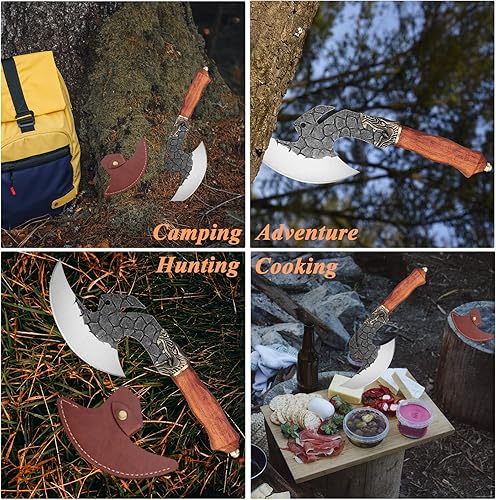 Miniatura 7 de ROCOCO Paquete de cuchillo de hueso resistente con cuchillo afilado para cortar carne, deshuesar, picar, regalo vikingo, hombre, caza, barbacoa,