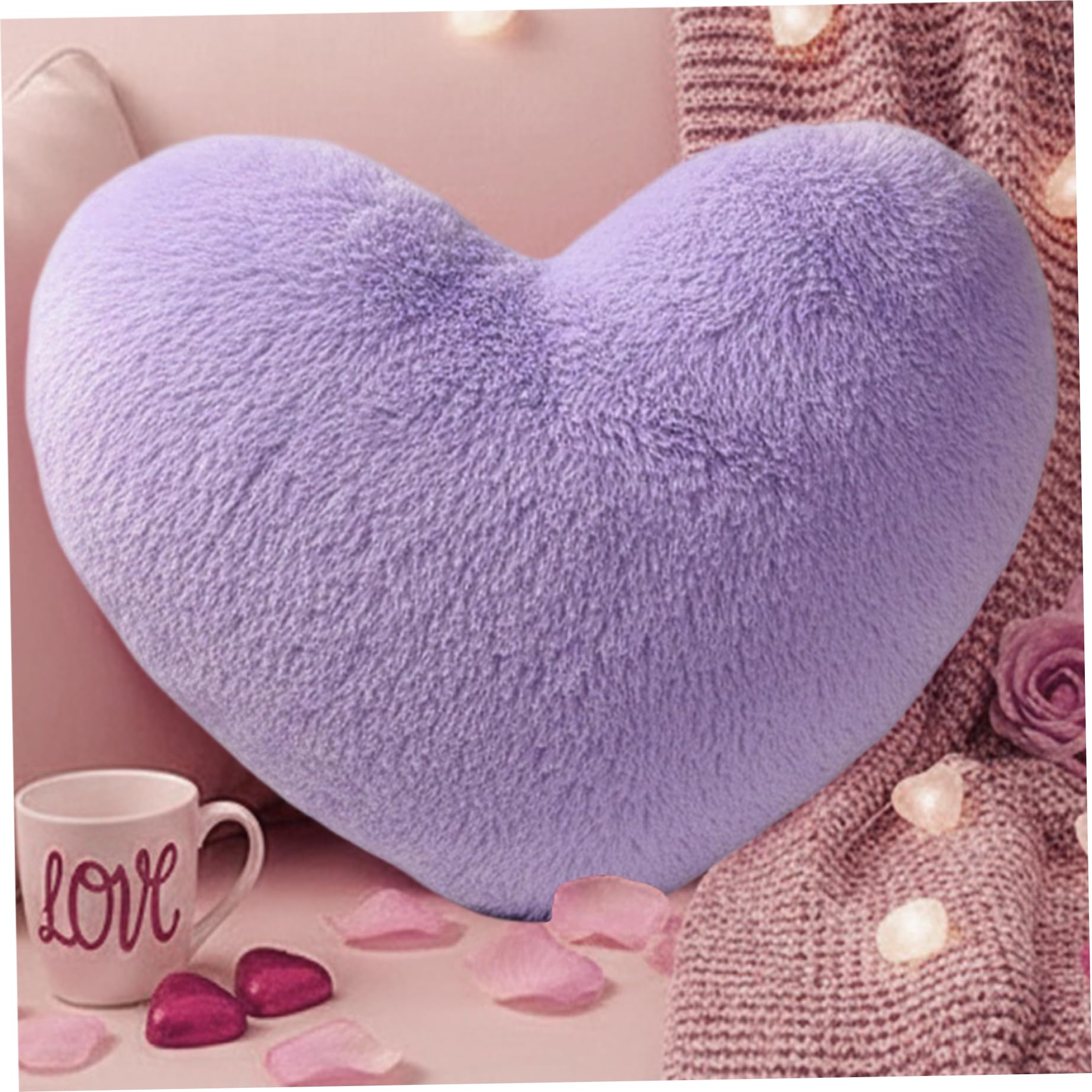 Monetais Heart Pillow 18x14 Plush Heart Shaped Pillow, Cute Cuddly Fluffy Cushions Decorative Valentines Cushion for Living, Bedroom Decor, Purple Pillows