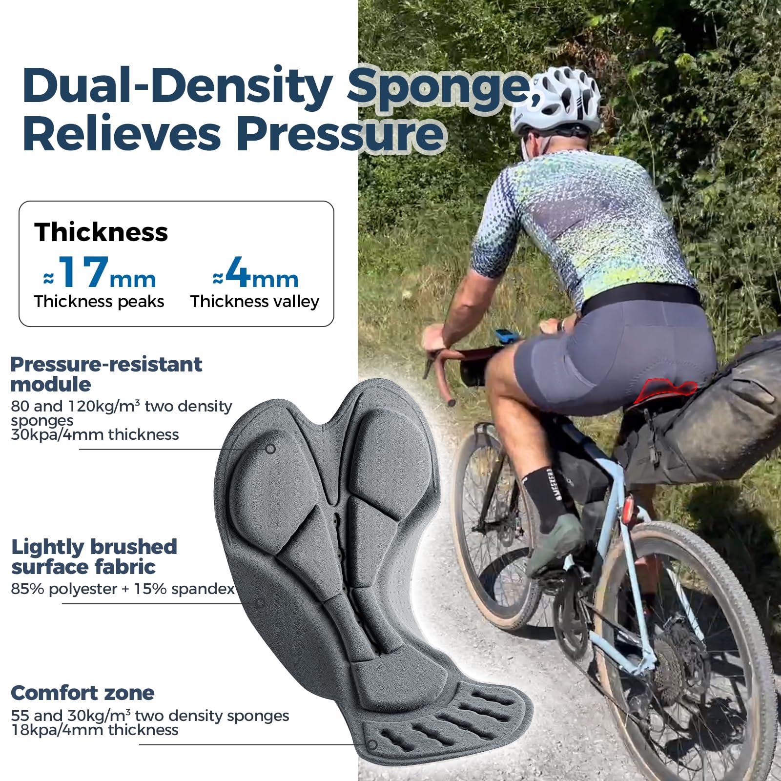 ROCKBROS Pantaloncini Ciclismo Uomo, Pantaloni Ciclismo Esitivo, con Imbottitura 3D Traspirante e Morbido, Pantaloncini Bici Adatta a MTB, Bici Gravel e Bici da Corsa