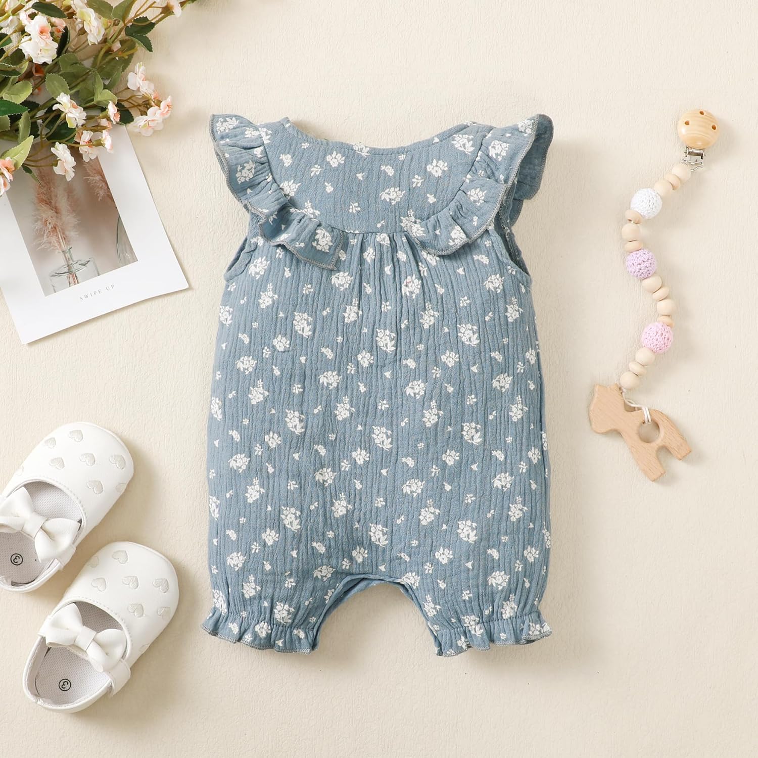 Baby Bubble Romper Baby Girl Duck Embroidery Romper - Summer