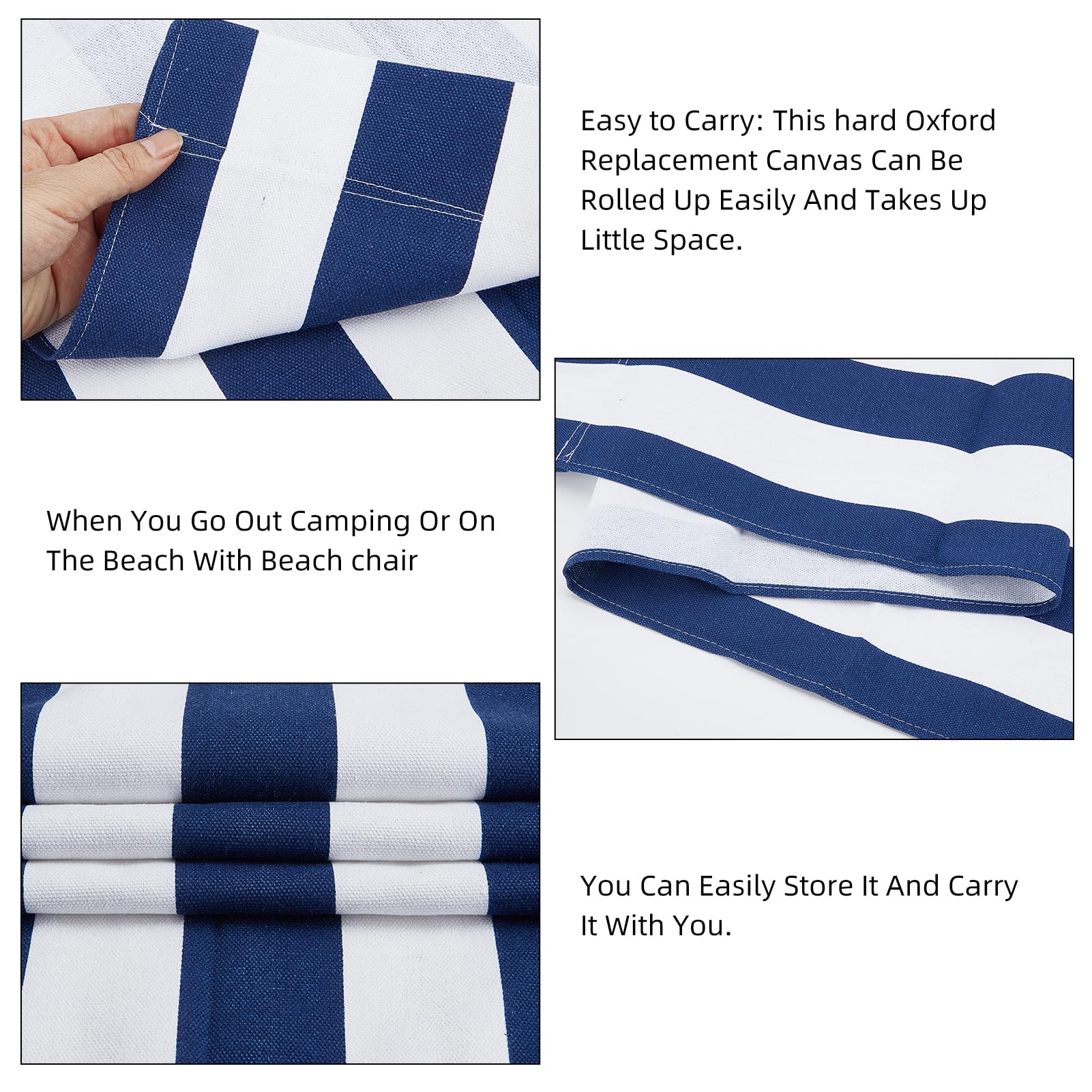 NICENEEDED Beach Sling Chair Replacement Canvas, Blue and White Stripes Casual Simple Sling Chair Fabric for Sunbathing Garden - Image 4